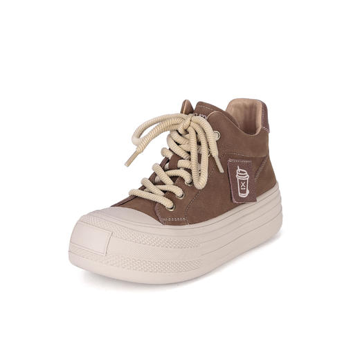 西村名物2023秋季新品圆头平底高帮小白鞋系带短靴马丁靴X23DS46461 商品图8