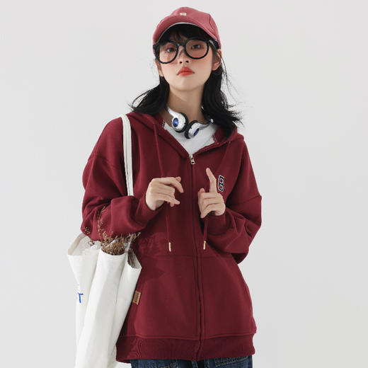 ALBB-2023春秋新款加绒连帽卫衣女韩版宽松显瘦慵懒风开衫拉链加厚外套 商品图0