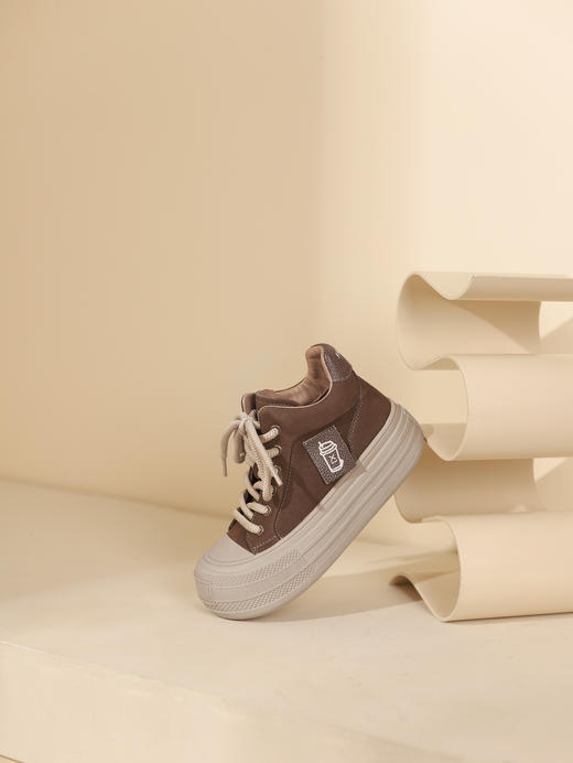 西村名物2023秋季新品圆头平底高帮小白鞋系带短靴马丁靴X23DS46461 商品图11