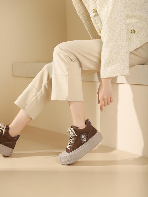 西村名物2023秋季新品圆头平底高帮小白鞋系带短靴马丁靴X23DS46461 商品图3