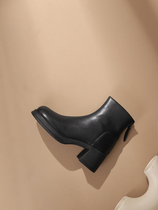 西村名物2023秋季新品法式复古圆头粗跟短靴系带短靴马丁靴X23DS46441 商品图12