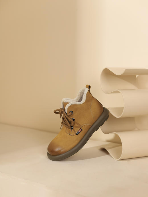 西村名物2023秋季新品圆头粗跟绒里靴系带短靴马丁靴X23DS46471 商品图11