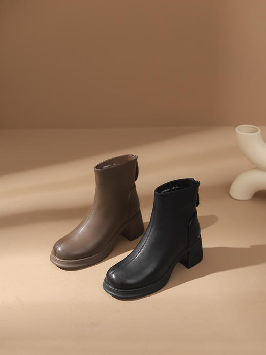 西村名物2023秋季新品法式复古圆头粗跟短靴系带短靴马丁靴X23DS46441 商品图10