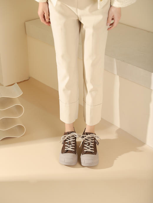 西村名物2023秋季新品圆头平底高帮小白鞋系带短靴马丁靴X23DS46461 商品图4