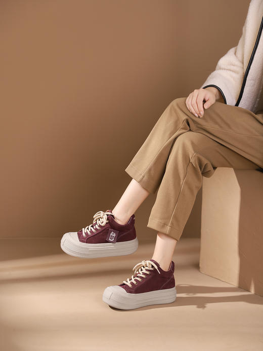 西村名物2023秋季新品圆头平底高帮小白鞋系带短靴马丁靴X23DS46461 商品图1