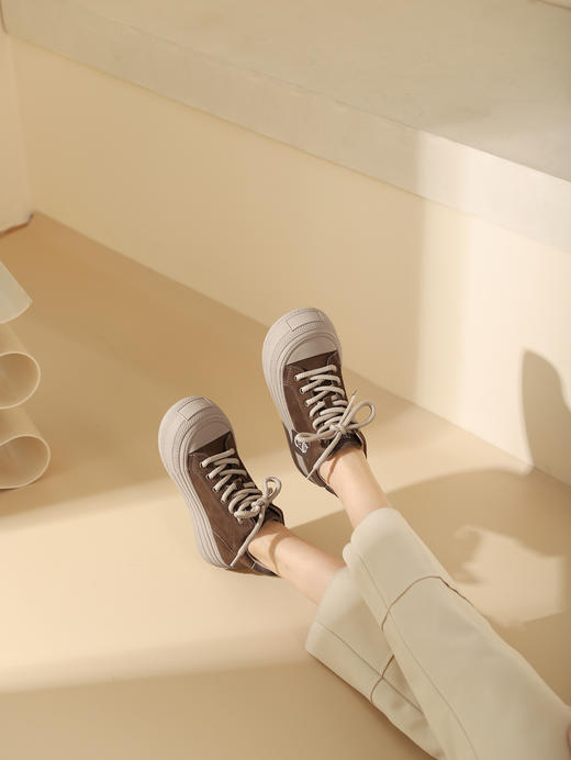 西村名物2023秋季新品圆头平底高帮小白鞋系带短靴马丁靴X23DS46461 商品图5