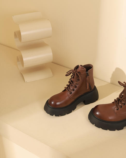 西村名物2023冬季新品厚底增高圆头系带短靴马丁靴X23DS45561 商品图10