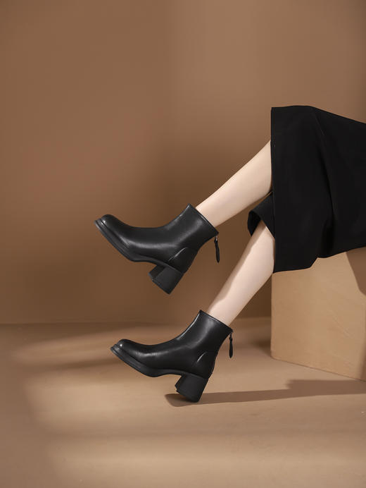 西村名物2023秋季新品法式复古圆头粗跟短靴系带短靴马丁靴X23DS46441 商品图1