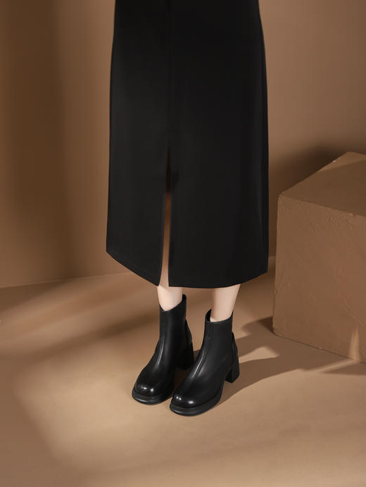 西村名物2023秋季新品法式复古圆头粗跟短靴系带短靴马丁靴X23DS46441 商品图4