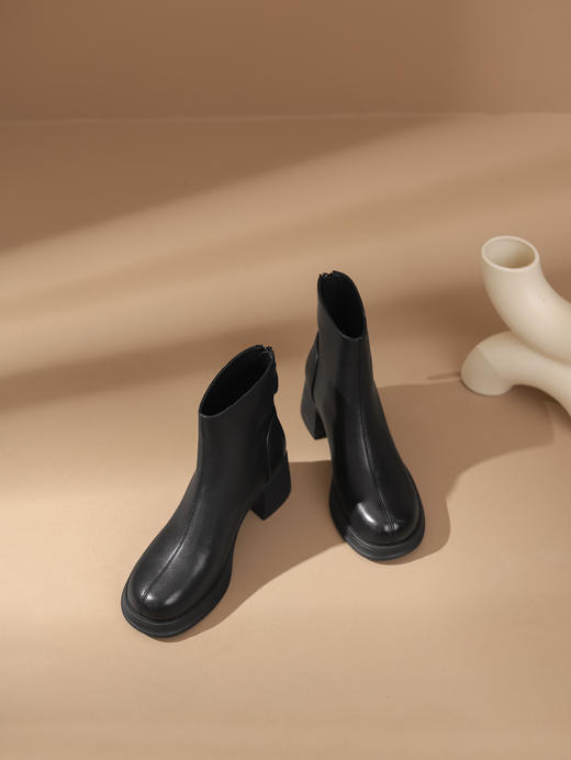 西村名物2023秋季新品法式复古圆头粗跟短靴系带短靴马丁靴X23DS46441 商品图11