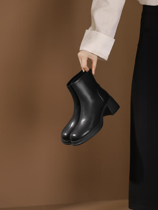 西村名物2023秋季新品法式复古圆头粗跟短靴系带短靴马丁靴X23DS46441 商品图0