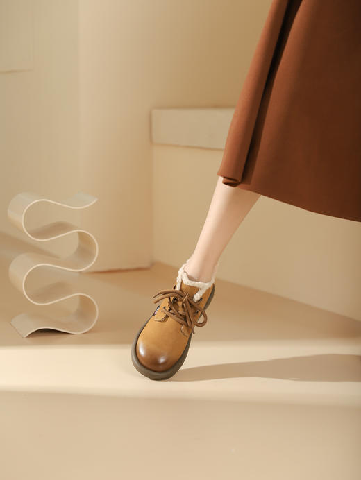 西村名物2023秋季新品圆头粗跟绒里靴系带短靴马丁靴X23DS46471 商品图5