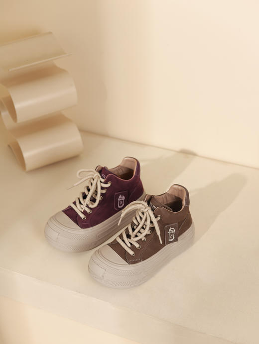 西村名物2023秋季新品圆头平底高帮小白鞋系带短靴马丁靴X23DS46461 商品图10