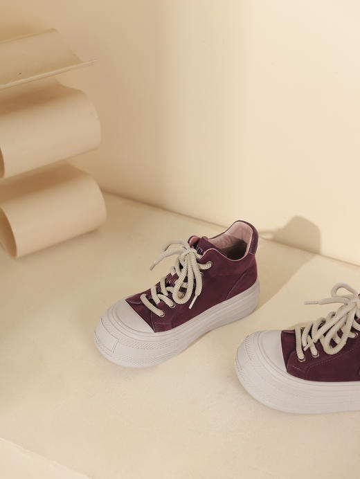 西村名物2023秋季新品圆头平底高帮小白鞋系带短靴马丁靴X23DS46461 商品图13