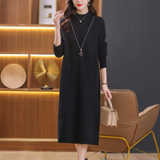 秋冬配大衣的内搭毛衣裙，半高领打底裙长款过膝中长款针织连衣裙CC-101-52379 商品图3