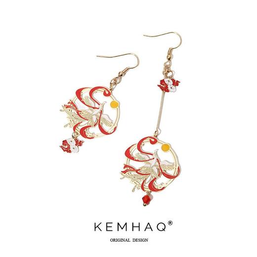 中国风汉服耳坠超仙纯银耳环不对称凤凰耳钉复古女气质无耳洞耳夹 商品图5