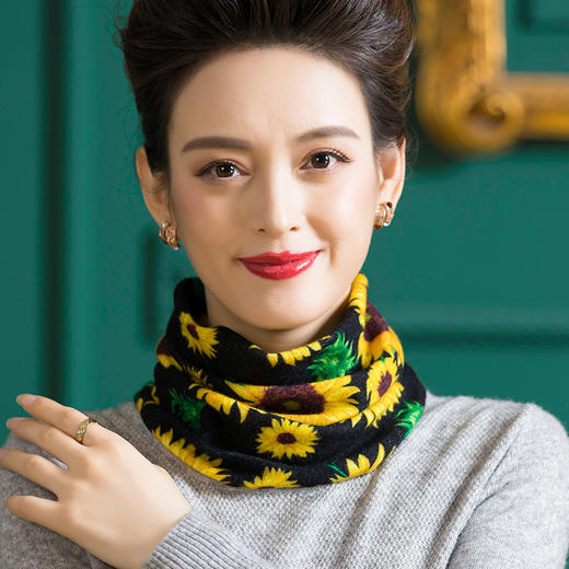 全羊毛印花针织围脖，女便捷套头保暖脖套防寒护颈围巾WY-1013 商品图3