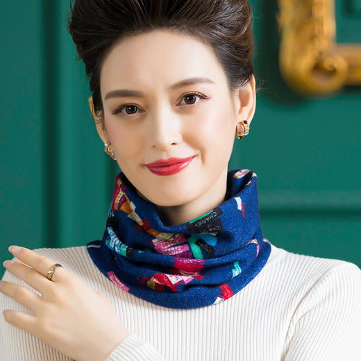 全羊毛印花针织围脖，女便捷套头保暖脖套防寒护颈围巾WY-1013 商品图2