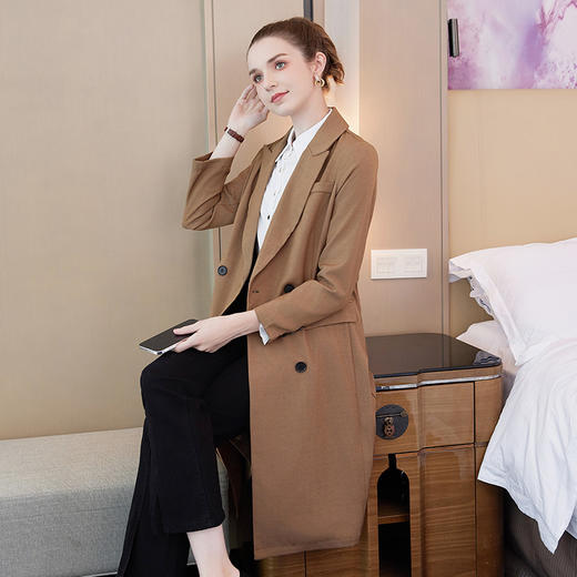 奢姿2025春季新款大码女装纽扣纯色外套胖mm大翻领气质时尚风衣3233102951 商品图2