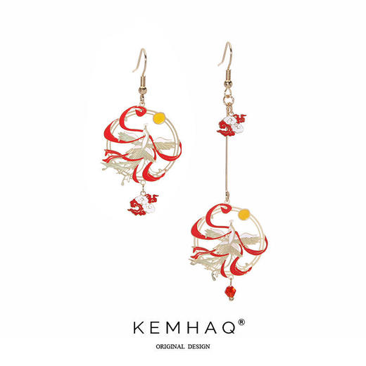 中国风汉服耳坠超仙纯银耳环不对称凤凰耳钉复古女气质无耳洞耳夹 商品图0