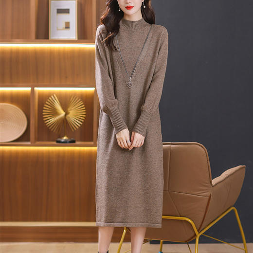 秋冬配大衣的内搭毛衣裙，半高领打底裙长款过膝中长款针织连衣裙CC-101-52379 商品图2