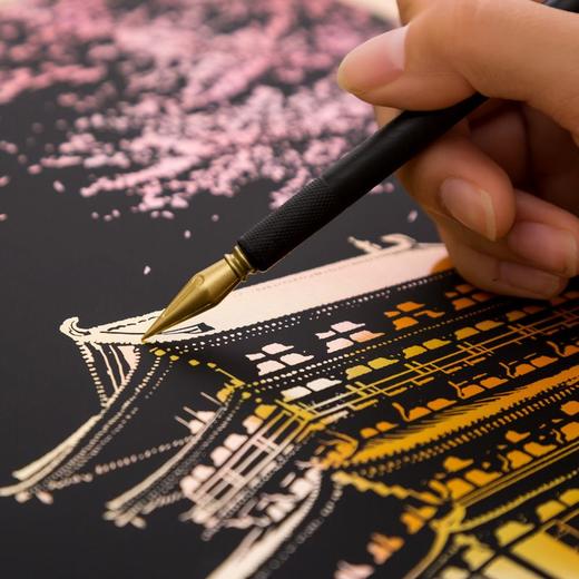 彩色城市夜景刮刮画A3炫彩刮画纸8开手刮画本有图案DIY送男女礼物 商品图1