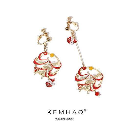 中国风汉服耳坠超仙纯银耳环不对称凤凰耳钉复古女气质无耳洞耳夹 商品图7