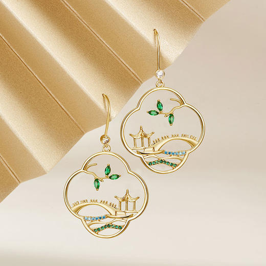 唯美中国风复古耳环烟雨江南耳钉宫廷如意流苏扇形耳坠古风系耳饰 商品图2