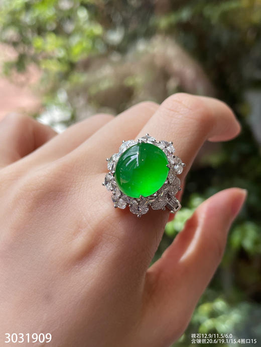 老坑玻璃种艳绿蛋面戒指【3031909】具体价格微信咨询 商品图5