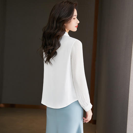 法式设计感蝴蝶结领白色衬衫，女春季新款别致泡泡袖雪纺衫职业衬衣CC-YX5619 商品图2