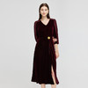 NG861斯尔丽23秋季新款时尚V领金丝绒拼接收身腰间收褶装饰扣连衣裙 商品缩略图0