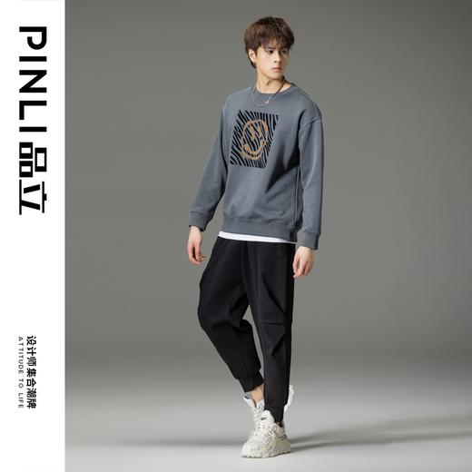 PINLI品立2023秋季新款男士上衣毛巾绣圆领套头卫衣潮BG233109001 商品图8