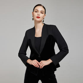 NG116斯尔丽2023秋季新款立领拼丝绒合体修身外套