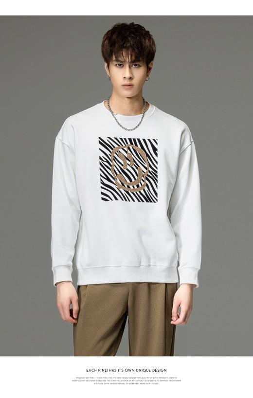 PINLI品立2023秋季新款男士上衣毛巾绣圆领套头卫衣潮BG233109001 商品图0