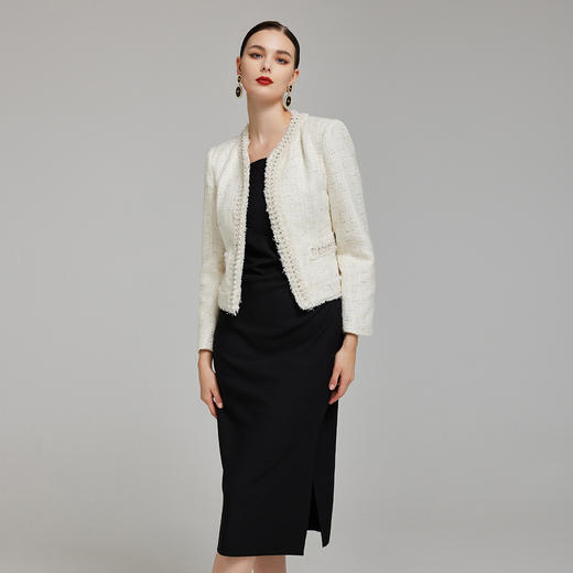 NG114斯尔丽23秋季新款气质名媛范女小香镶珍珠交织面料圆领长袖外套 商品图2