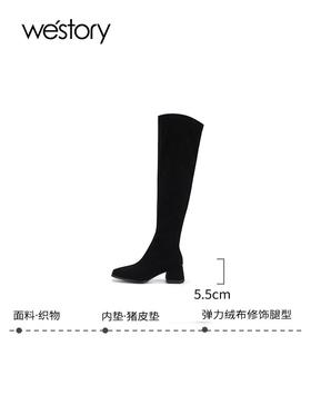 westory2023年秋季新品欧美高街出行时装靴粗跟长靴方头女靴S23DI83371