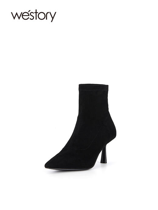 westory2023秋季新品潮牌袜靴尖头细跟短靴裸靴弹力瘦瘦靴W23DS83031 商品图2