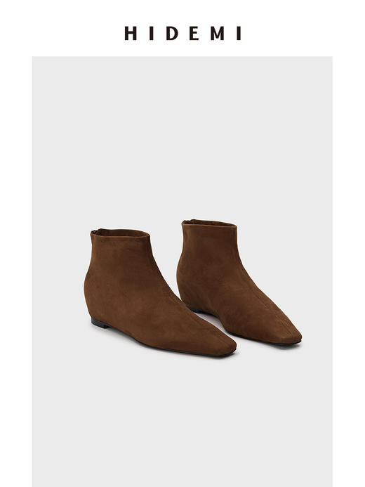 HIDEMI【当当同款】极简方尖头内增高踝靴短靴 牛皮/漆皮/麂皮 商品图11