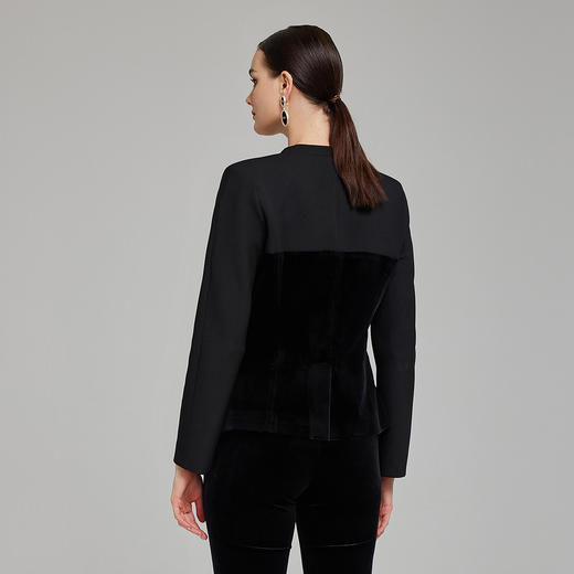 NG116斯尔丽2023秋季新款立领拼丝绒合体修身外套 商品图1