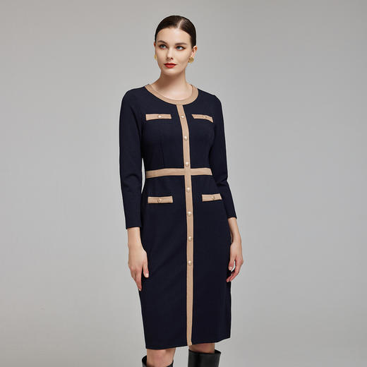 NG858斯尔丽2023秋季新款撞色小香风修身显瘦连衣裙 商品图2