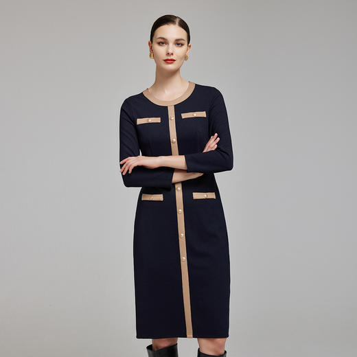 NG858斯尔丽2023秋季新款撞色小香风修身显瘦连衣裙 商品图0