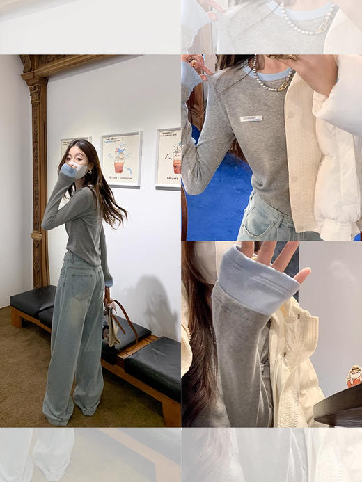 <曾小咸推荐>【秋日手账】3色撞色边打底衫 商品图2