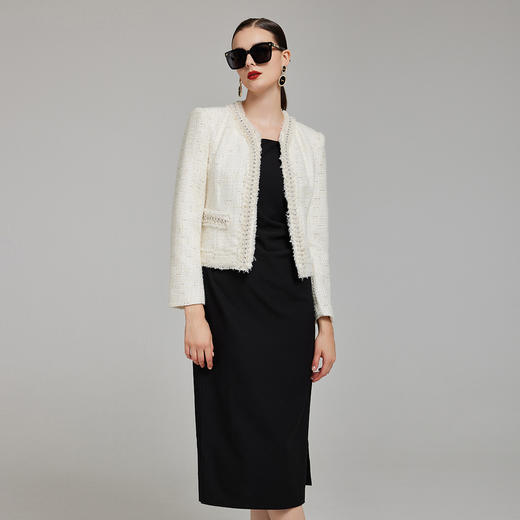 NG114斯尔丽23秋季新款气质名媛范女小香镶珍珠交织面料圆领长袖外套 商品图3