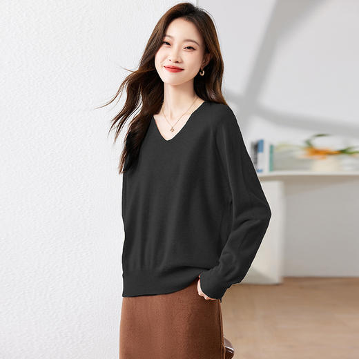 蝙蝠衫V领针织打底衫，秋冬新款宽松高羊毛软糯糯薄毛衣CC-AB708 商品图1