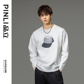 PINLI品立2023秋季新款男士圆领印花落肩袖套头卫衣潮BG233109002