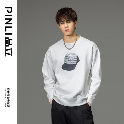 PINLI品立2023秋季新款男士圆领印花落肩袖套头卫衣潮BG233109002 商品图0