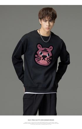 PINLI品立2023秋季新品老虎头印花卫衣潮牌休闲男上衣BG233109005