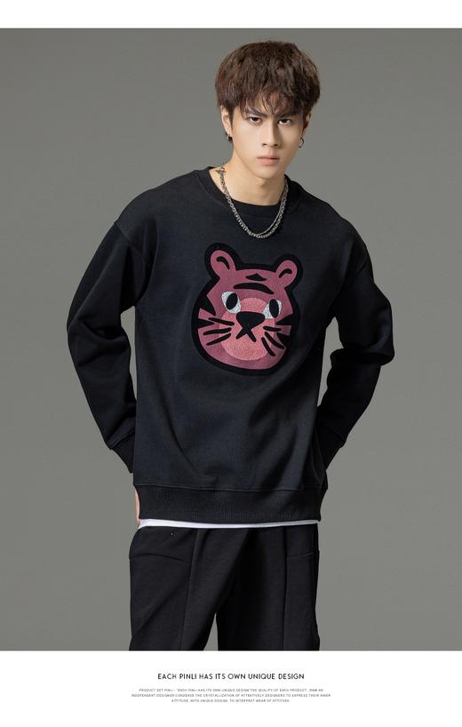 PINLI品立2023秋季新品老虎头印花卫衣潮牌休闲男上衣BG233109005 商品图0