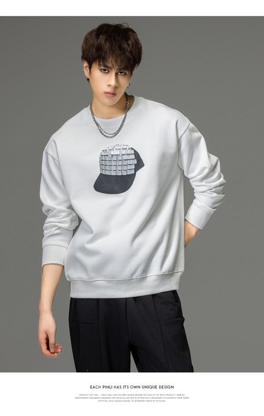 PINLI品立2023秋季新款男士圆领印花落肩袖套头卫衣潮BG233109002 商品图3