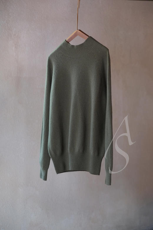 Margaret Howell  卡其绿/黑色罗纹半高领长版羊绒衫 商品图14